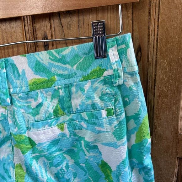 Lilly Pulitzer 0 Shorts Green Blue White Floral Pockets Zipper Mid Rise Callahan - Picture 8 of 11